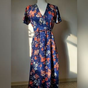 fiorire slate blue floral print wrap maxi dress